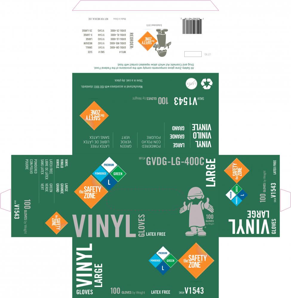 6.5 MIL GREEN VINYL, POWDERED, NON-MEDICAL,100/BX, 4 BX/CS 2X<span class=' ItemWarning' style='display:block;'>Item is usually in stock, but we&#39;ll be in touch if there&#39;s a problem<br /></span>