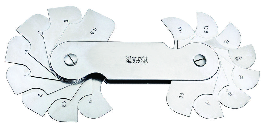 RADIUS GAGE, 16 LEAVES, 5.5mm-13mm by 0.5mm<span class=' ItemWarning' style='display:block;'>Item is usually in stock, but we&#39;ll be in touch if there&#39;s a problem<br /></span>