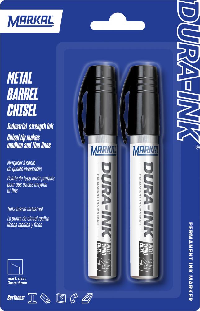 DURA-INK® Metal Barrel Chisel Permanent Ink Marker - Carded (2 pack), Black<span class=' ItemWarning' style='display:block;'>Item is usually in stock, but we&#39;ll be in touch if there&#39;s a problem<br /></span>