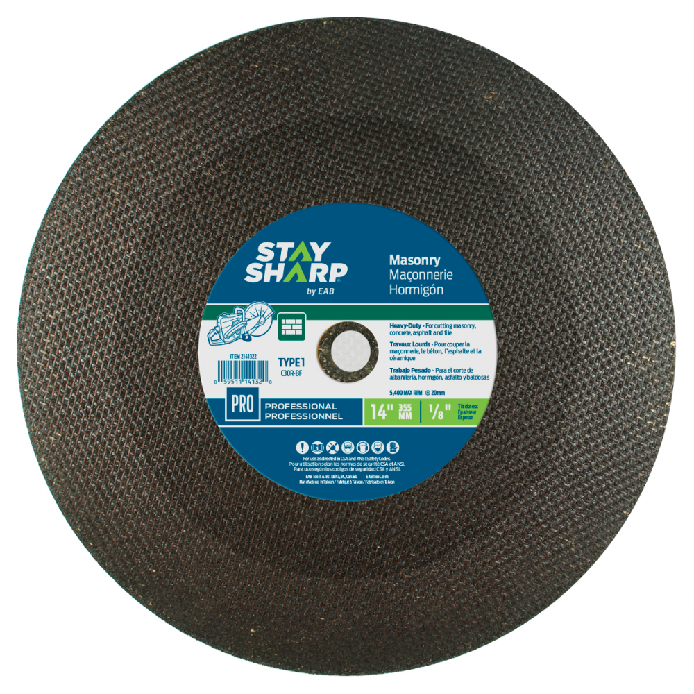 14&#34; x 1/8&#34;   Masonry Cutting Flat Wheel Type 1<span class=' ItemWarning' style='display:block;'>Item is usually in stock, but we&#39;ll be in touch if there&#39;s a problem<br /></span>