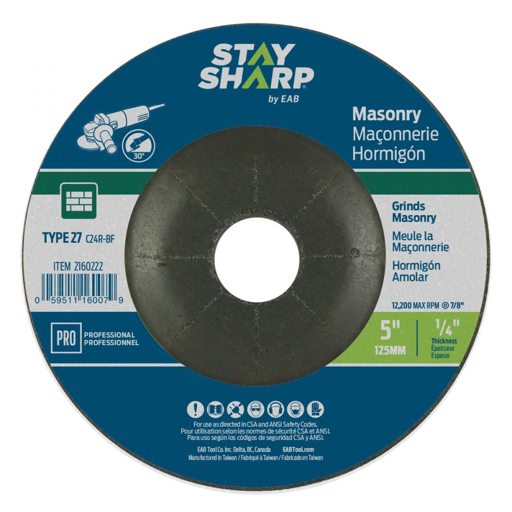 5&#34; x 1/4&#34;  Depressed Center Wheel Masonry Grinding Flat Wheel Type 27<span class=' ItemWarning' style='display:block;'>Item is usually in stock, but we&#39;ll be in touch if there&#39;s a problem<br /></span>