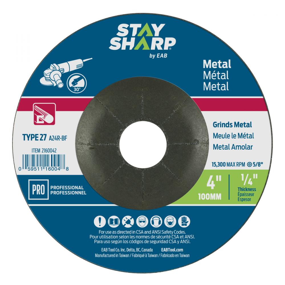 4&#34; x 1/4&#34;  Depressed Center Wheel Metal Grinding Flat Wheel Type 27<span class=' ItemWarning' style='display:block;'>Item is usually in stock, but we&#39;ll be in touch if there&#39;s a problem<br /></span>