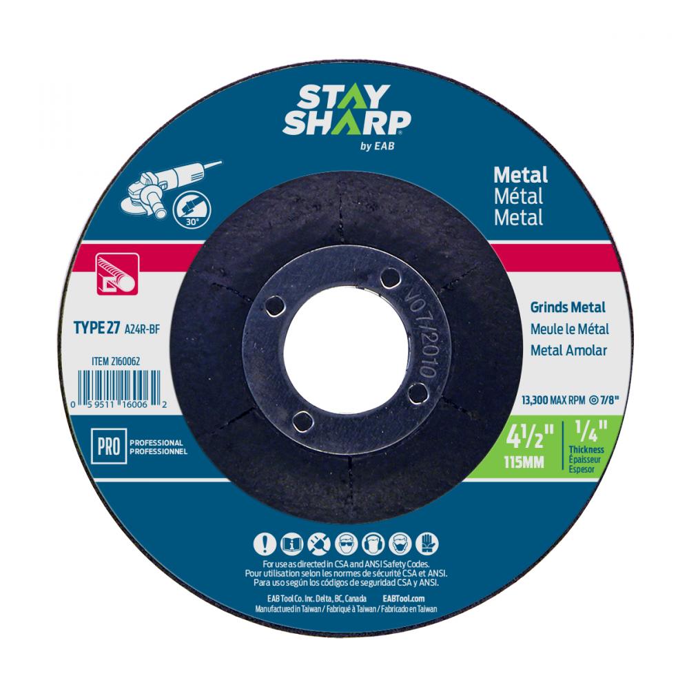 4 1/2&#34; x 1/4&#34;  Depressed Center Wheel Metal Grinding Flat Wheel Type 27<span class=' ItemWarning' style='display:block;'>Item is usually in stock, but we&#39;ll be in touch if there&#39;s a problem<br /></span>