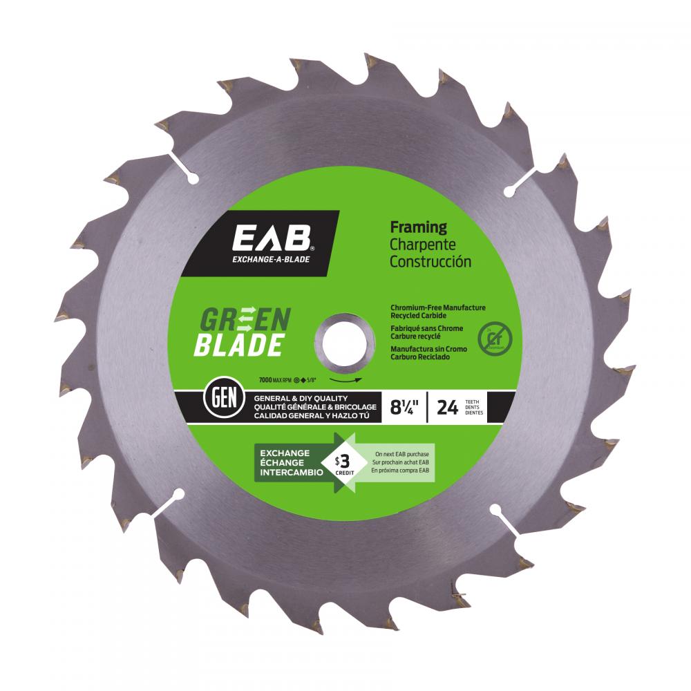 8 1/4&#34; x 24 Teeth Framing Green Blade Saw Blade<span class=' ItemWarning' style='display:block;'>Item is usually in stock, but we&#39;ll be in touch if there&#39;s a problem<br /></span>