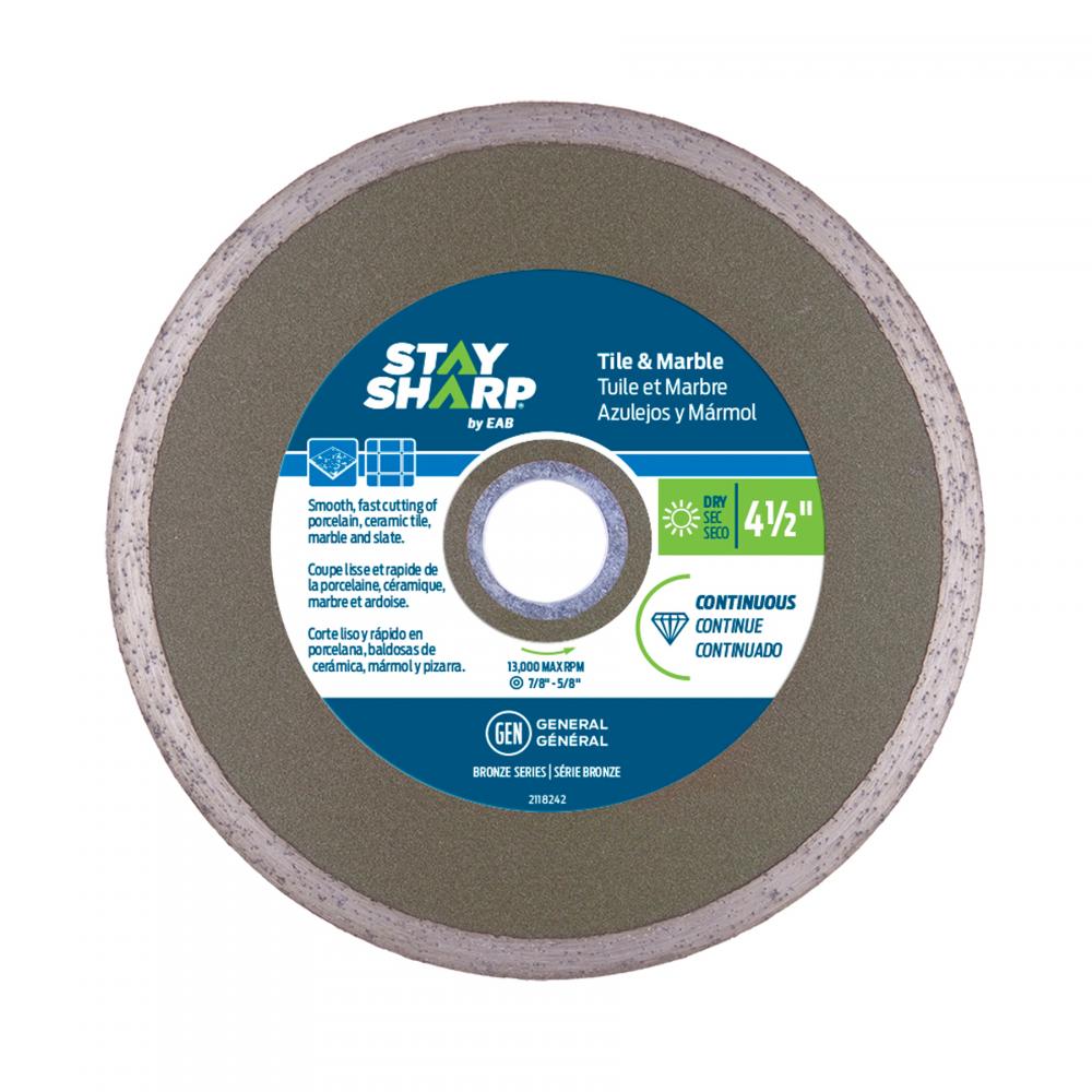 4 1/2&#34; Continuous Rim Ceramic Tile Bronze Diamond Blade<span class=' ItemWarning' style='display:block;'>Item is usually in stock, but we&#39;ll be in touch if there&#39;s a problem<br /></span>