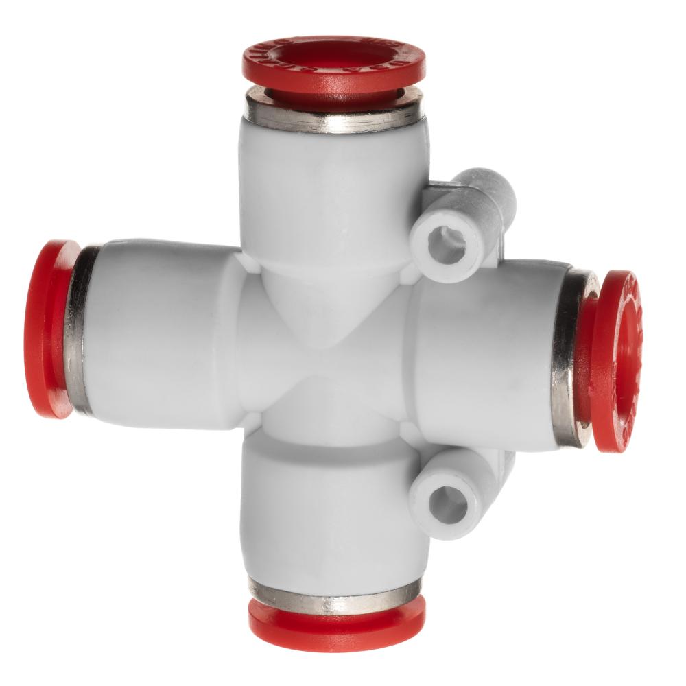 Push to Connect Tube Fitting - Polybutylene Plastic - Union Cross - 1/4&#34; Tube OD<span class=' ItemWarning' style='display:block;'>Item is usually in stock, but we&#39;ll be in touch if there&#39;s a problem<br /></span>