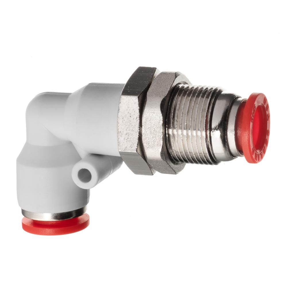 Push to Connect Tube Fitting - Polybutylene Plastic - Bulkhead Union Elbow - 5/3<span class=' ItemWarning' style='display:block;'>Item is usually in stock, but we&#39;ll be in touch if there&#39;s a problem<br /></span>