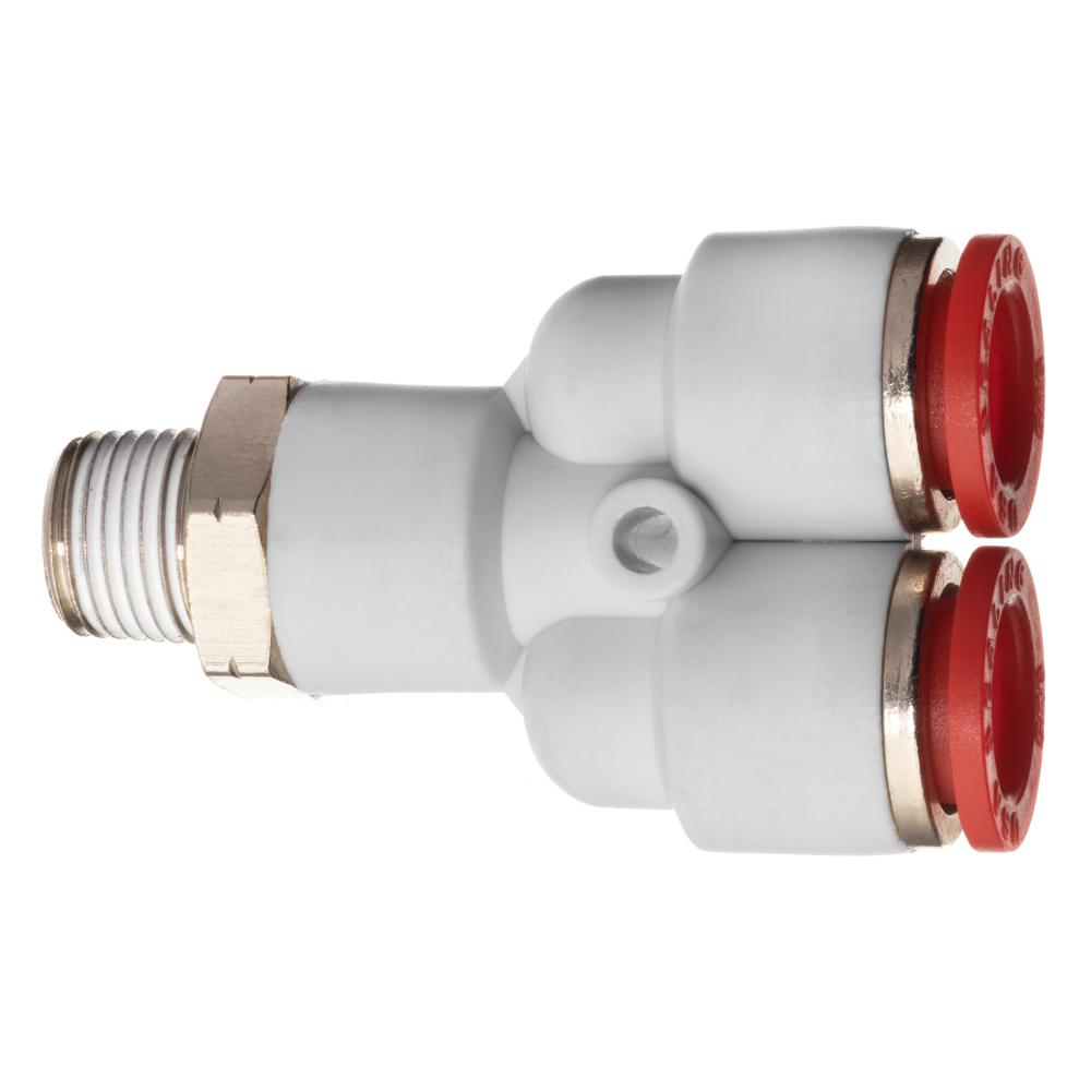 Push to Connect Tube Fitting - Polybutylene Plastic - Male Wye - 1/4&#34; Tube OD x<span class=' ItemWarning' style='display:block;'>Item is usually in stock, but we&#39;ll be in touch if there&#39;s a problem<br /></span>