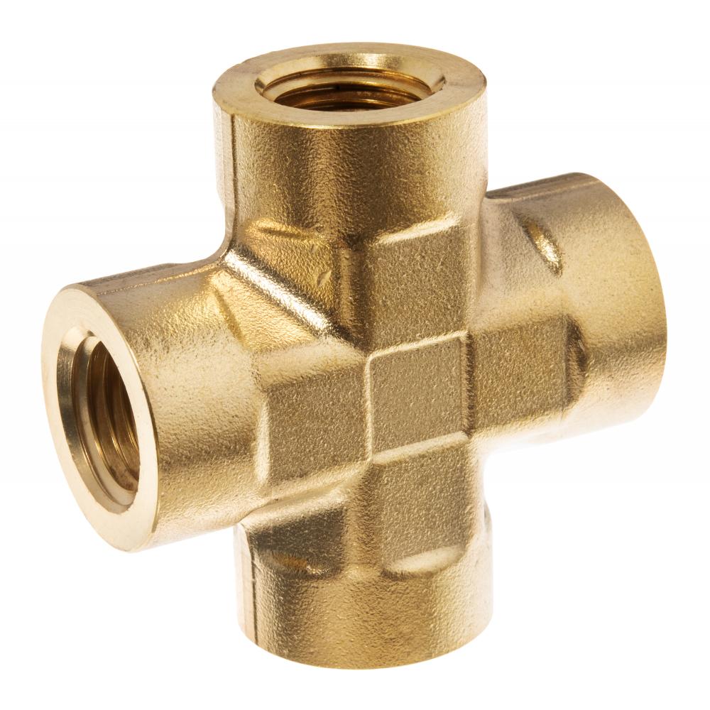 Pipe Fitting - Brass - Instrumentation - Female Cross - 1/4&#34; NPT Female<span class=' ItemWarning' style='display:block;'>Item is usually in stock, but we&#39;ll be in touch if there&#39;s a problem<br /></span>