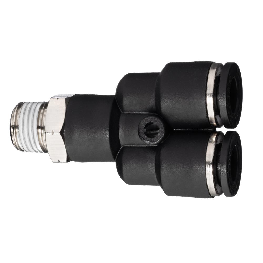 Push to Connect Tube Fitting - Nylon Plastic - Male Wye - 1/4&#34; Tube OD x 1/8&#34; NP<span class=' ItemWarning' style='display:block;'>Item is usually in stock, but we&#39;ll be in touch if there&#39;s a problem<br /></span>